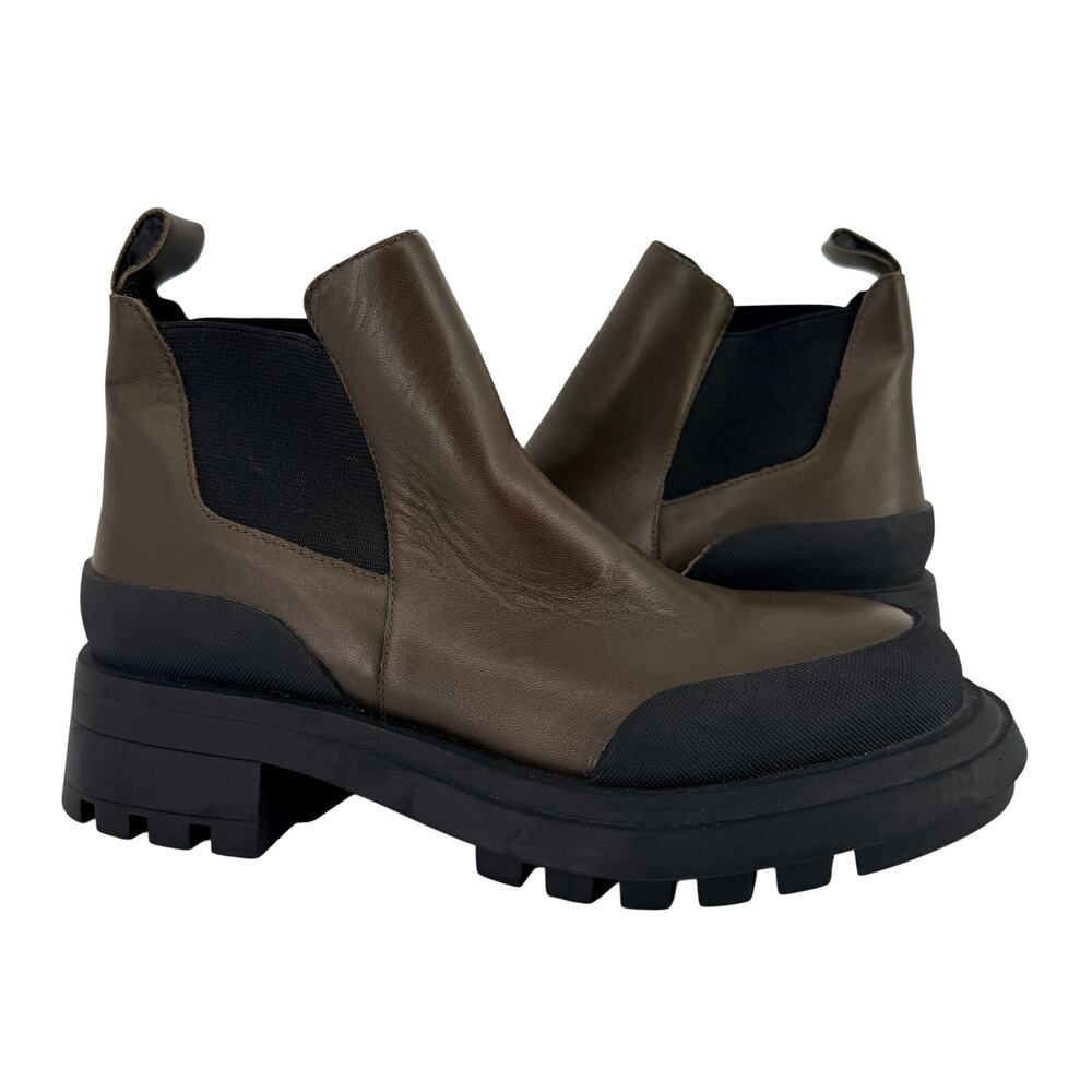 ZARA Womens Chelsea Ankle Boots Brown Black Chunky Lug Sole Womens Sz 37 6.5